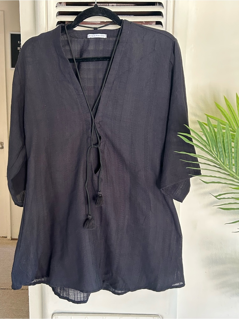 Robin Piccone Black Tassel Tie Gauze Tunic